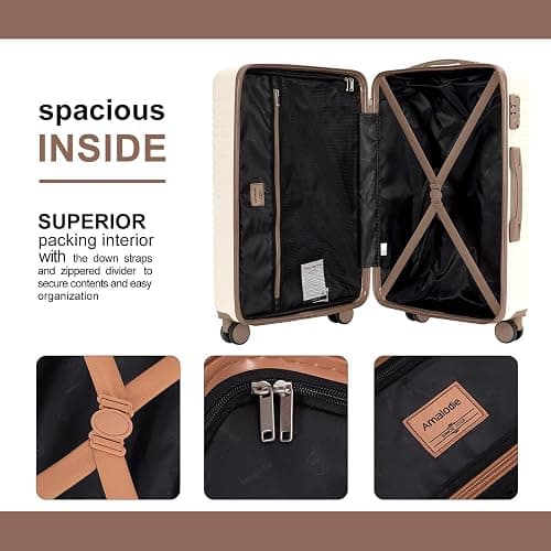 Tripcomp Luggage set 5 Piece Suitcases with Wheels, ABS Hardshell Carry On and Checked luggage with TSA lock a travel bag and a toiletry bag (20/24/28), Creamy White thumbnail 6