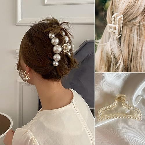 Leezmark Pearl Hair Claw Clips, Large Barrettes for Thin, Thick, Curly or Long Hair, White Jaw Clips Hair Accessories for Women and Girls thumbnail 5