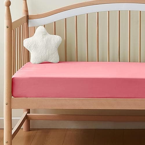 KKJIAF 1 Pcs Light Pink Baby Crib Sheets, Fitted Crib Sheet for Boys Girls - 28x52x8 Inches Viscose Derived from Bamboo, Breathable & Soft - Image 1