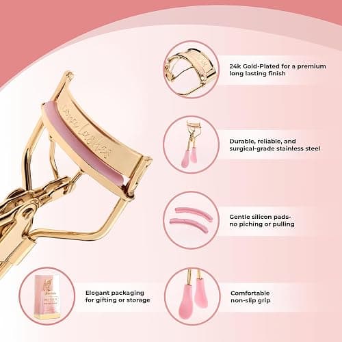 Icona Lashes Eyelash Curler - 24K Gold-Plated Stainless Steel Precision Eye Lash Curler for Lush, Luxurious Lashes - Silicone Eyelash Curler Pads, Ergonomic Cushioned Handles - With Replacement Pads thumbnail 3
