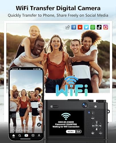 Digital Camera, 6X Optical Zoom & WiFi, 5K 30FPS 64MP Vlogging Camera, Rear and Front Cameras for Photography and Video, Autofocus & Anti-Shake, Travel Selfie for YouTube with Flash Dial 64GB Card thumbnail 4