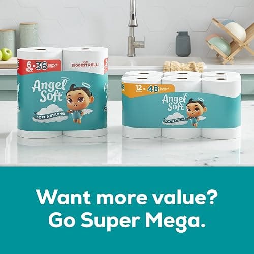 Angel Soft Toilet Paper, 18 Mega Rolls = 72 Regular Rolls, Soft and Strong Toilet Tissue thumbnail 6