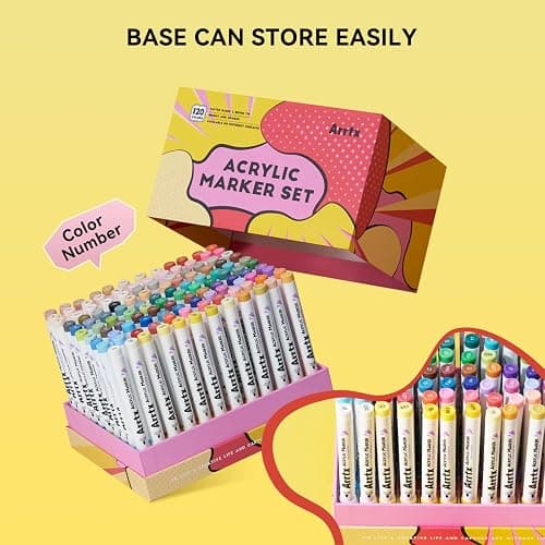 Arrtx 120 Colors Markers Paint Pens, Acrylic Paint Pens for Artists Adults Coloring Drawing Cartoon Anime Comic - Brush Tip for Rock Painting, Wood, Canvas, DIY Crafts Making Art Supplies thumbnail 6