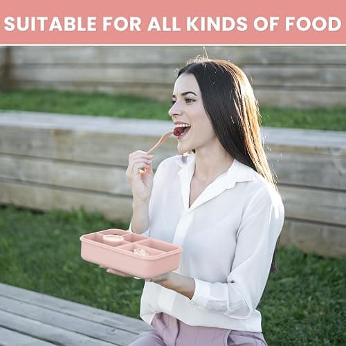 Bugucat Brotdose Kinder mit Fächern 1300ML, Auslaufsicher Lunchbox Kinder, Bento Box mit Besteckset, Brotdose für Erwachsene,Vesperdose Frühstücksbox für Mädchen & Jungen Rosa thumbnail 6
