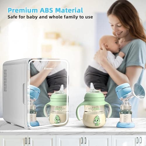 COSTWAY 10L Beauty Mini Fridge, 3-level Brightness AC/DC Skincare Refrigerator with Touch Screen Mirror, Removable Shelves, Portable Mini Cooler and Warmer for Skincare Cosmetics Bedroom thumbnail 9