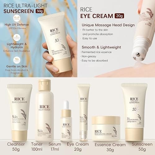 Rice Skincare Set for Teen Girl Gifts Birthday - Skin Care for Teens 10-12 - Hydrating Skin Care Routine Kit for Women - Gifts Birthday Facial Kit for Women - Skin Care Set with Cleanser,Serum thumbnail 3