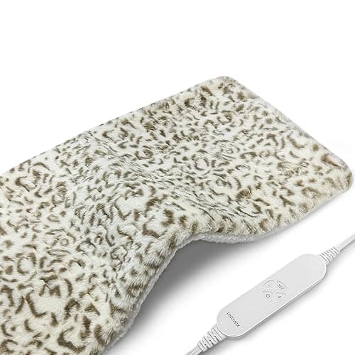 UNOWIX Full Weighted Heating Pad - Plush 2.3LB Hot Heated Pad for Back Pain Relieve, 12 Heating Levels, 8 Timer Settings, Holiday Gifts for Women Men Mom Dad (Leopard Print, 12''×24'' BB) - Image 1