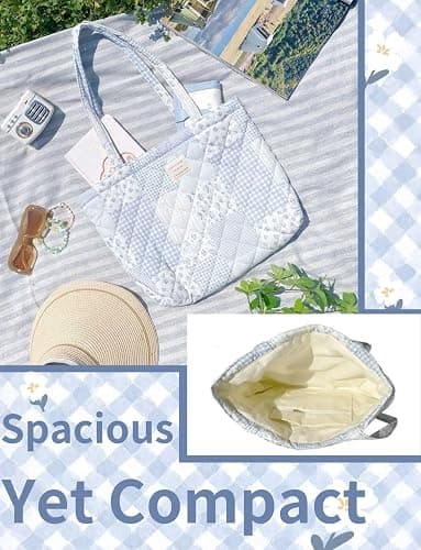 Gleease Cute Quilted Tote Bag For Women Colloge Tote bags Floral Medium Size Cotton Patchwork Bag thumbnail 5