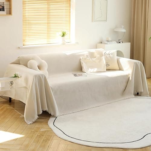 MEETSKY Couch Cover Sofa Covers Couch Covers for 3 Cushion Couch Sofa Pet Friendly, L Shaped Sectional Sofa Covers Washable Simply Put Sofa Throw Cover for Dogs, 91" x 134", Beige thumbnail 3