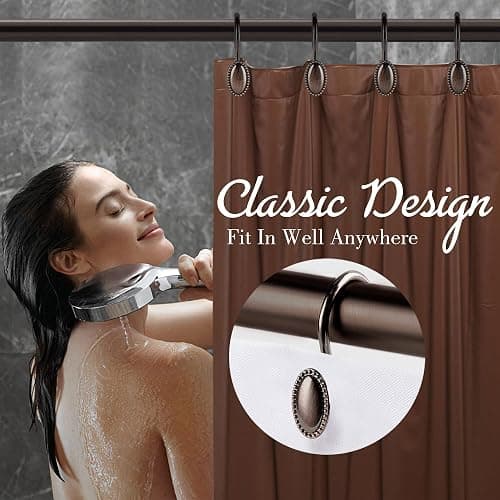 iToplin Metal Shower Curtain Hooks, Oil-Rubbed Bronze Rustproof Decorative Shower Curtain Rings for Bathroom, Curtain Hooks for Shower Liner, 12Pcs thumbnail 8