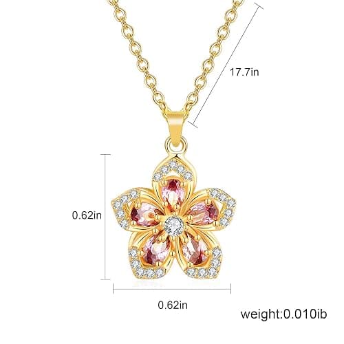 Spinning Necklace Women Gold Plated Flower Pink Crystal Pendant Necklace thumbnail 5