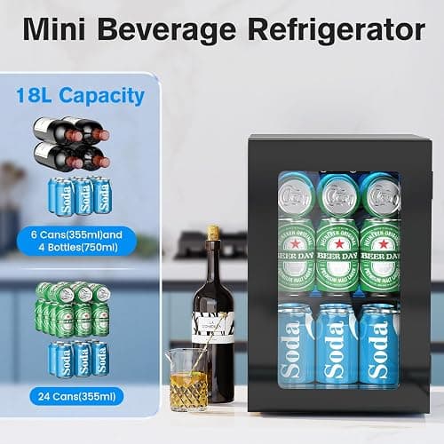 Electactic 24 Cans Beverage Refrigerator Cooler, Mini Fridge Countertop Drink Cooler for Soda, Canned Beer, Adjustable Digital Temperature Control for Home Dorm Office, Black thumbnail 3