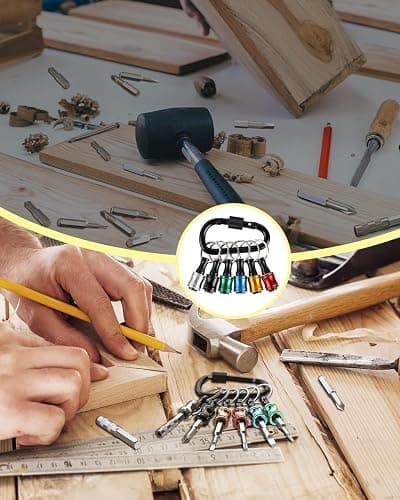 Upgrade, Push to Unlock,katerk 6pcs 1/4 inch Hex Shank Aluminum Alloy Screwdriver Bits Holder Light-weight Quick-change Extension Bar Keychain Drill Screw Adapter Change Portable, With Black Carabiner thumbnail 7