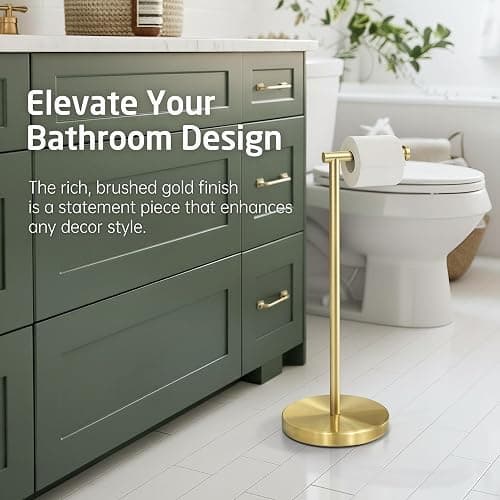 KES Gold Toilet Paper Holder Free Standing SUS 304 Stainless Steel Rustproof Pedestal Lavatory Tissue Roll Holder Floor Stand Modern Brushed Gold Finish, BPH283S1-BZ thumbnail 4