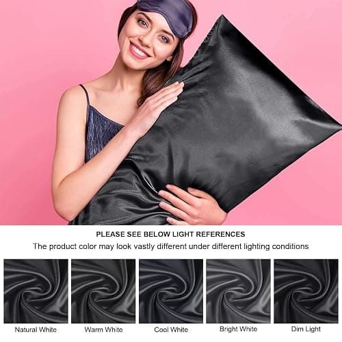 BEDELITE Satin Body Pillow Cover, Super Soft and Cooling Body Pillow Pillowcase for Hair and Skin, Breathable Silky Full Long Pillowcase Cover(20"x54", Black) thumbnail 7