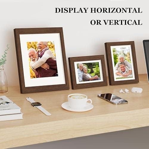 Povrgive Picture Frames Set of 10-8x10, 5x7, 4x6 Photo Frames, Gallery Frame Set for Collage Wall Decor, Wood Frame with Glass Front and Mat Options for Wall and Tabletop Display, Brown thumbnail 6