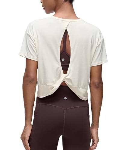 CRZ YOGA Open Back Short Sleeve Crop Top for Women Loose Athletic Yoga Workout Shirts Casual Cropped T-Shirts - Image 1
