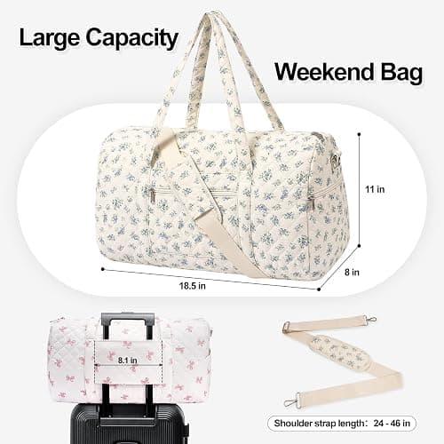 Gym Bag for Women, Cute Duffle Bag, Quilted Duffle Bag for Travel, Floral Duffle Bags, Weekend Bag with Zipper Pocket Dance Bag Organizer thumbnail 2