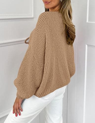 PRETTYGARDEN Women's Tie Front Bow Cardigan Sweaters Chunky Knit Long Puff Sleeve Trendy Fall Winter Jacket Coats thumbnail 2
