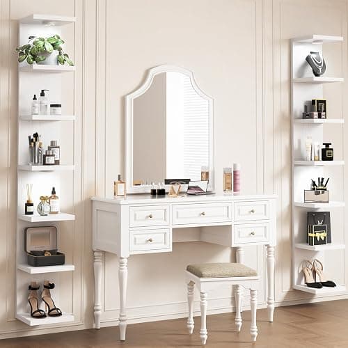 Fixwal 7 Tier Wall Mounted Shelf Unit White Floating Shelves with LED Lights Lack Wall Shelf for Home Decor Organizer Display thumbnail 2