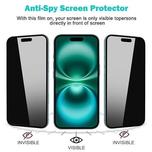 PEHAEL 3+3Pack for iPhone 16 Privacy Screen Protector with Camera Lens Protector Full Coverage Anti-Spy Tempered Glass Film 9H Hardness Easy Installation Bubble Free [6.1 inch] thumbnail 4