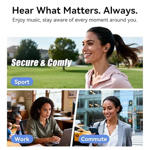 Kinglucky Upgraded Clip-On Earbuds Comfortable fit & Crystal-Clear Sound, 40H Playtime Open Ear Buds Bluetooth 5.4 Wireless Headphones for Women Ideal for Small Ears,Sports,Workouts,Glasses Black thumbnail 5