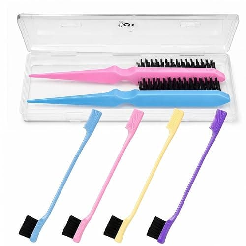 Aigee Slick Back Hair Brush & Edge Brushes and Combs Set,6Pcs in box | 2Pack 3RowTeasing Bristle Brush& 4Pack Double Sided Edge Control Brushes Professional Edge Control Hair Brush Comb for women thumbnail 2