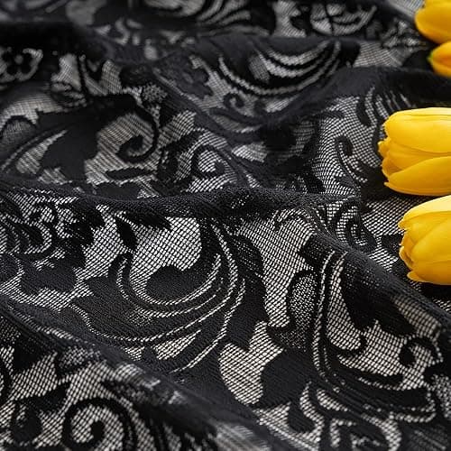 ALIGOGO Black Lace Curtains for Bedroom, Gothic Style, 52W x 63L Inch | Halloween Home Decor, Witchy Moody Curtains, Victorian Vintage Floral Pattern, Light Filtering&Privacy, Rod Pocket, 2 Panels thumbnail 8