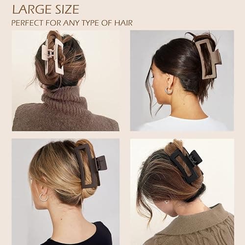 Large Hair Claw Clips 12 Pack, Flower Hair Clips for Thin Hair, Big Square Matte Strong hold for Thick Hair, 3 Styles Hair Clips for Women Thick Hair Neutral Colors thumbnail 4