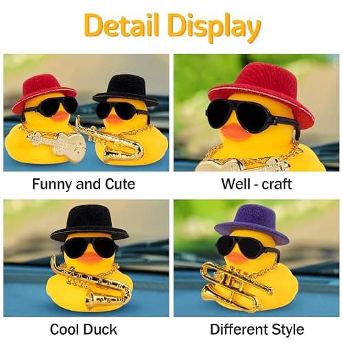 wonuu Cool Car Rubber Duck Car Duck Decoration Dashboard Car Ornament for Car Dashboard Decoration Halloween Decoration Accessories with Mini Hat Musical Instruments, A-Black Top Hat thumbnail 3