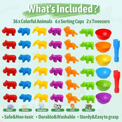 RAEQKS Counting Sorting Toys Matching Stacking Toys with Bowls Preschool Learning Activities Educational Sensory Game Montessori STEM Toy Daycare Sets Animals Gifts for Toddlers Kids Boys Girls thumbnail 4