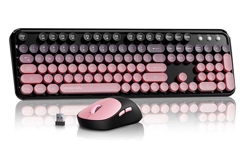 EWEADN V96 Wireless Keyboard and Mouse Combo, 2.4G Wireless Full-Sized Retro Typewriter Style Keyboard with Round Keycaps, 104 Keys Computer Keyboards and Mouse for Windows/Mac/PC, Gradient Pink - Image 1