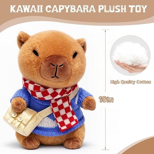 TITQWOP 10.2" Brown Capybara Plush Toy with 9 Clothes and Accessories Super Soft Capybara Stuffed Animal for Kids Girls Boys (Blue Capybara) thumbnail 3