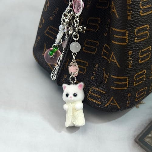 AGEN KGEN Cute Cat Keychain, Y2K Heart Bow Pendant, Kawaii Cat Bag Charm thumbnail 4