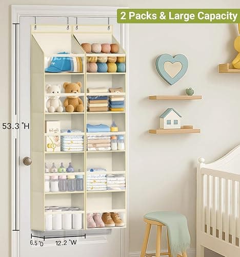 AOODA 2 Pack Over the Door Organizer, Large Capacity Closet Door Hanging Organizer, Clear Deep Pockets Baby Storage for Nursery, Bathroom, Bedroom, Pantry, Diapers (Light Yellow) thumbnail 2