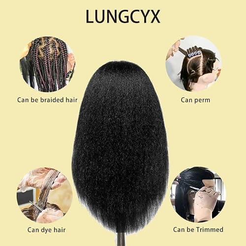 LUNGCYX Mannequin Head Human Hair, Cosmetology Manikin With 100% Real Human Hair Doll Head for Hairdresser Training Practice Braiding Hair Styling (BLACK-508) thumbnail 3