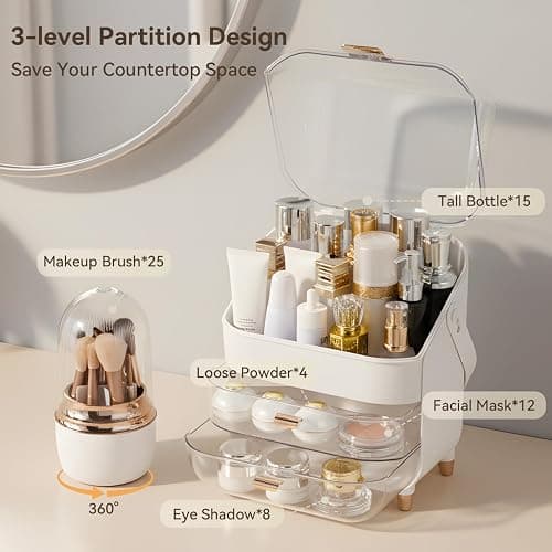Makeup Organizer Countertop, Skincare Bathroom Counter Organizer, Storage Box Cosmetic Display Cases, Teen Girl Gifts Trendy Stuff Make up Organizers for Vanity, Dresser (Rose Gold) thumbnail 8