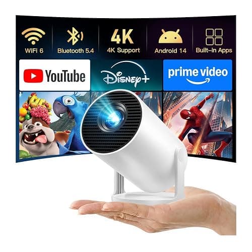 [2026 Upgraded] Mini Projector 4K Supported, Built-in App, Android TV OS X1 | Projector with WiFi 6 and Bluetooth 5.4, Phone Remote Control, Short Throw, Auto Keystone and 180° Rotatable for Home Outdoor - Image 1