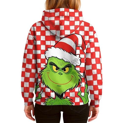 MABUTINGTI Ugly Christmas Hoodies for Women Green Monster Funny Cute Xmas Holiday Sweatshirt Winter Oversized Pullover Tops thumbnail 2