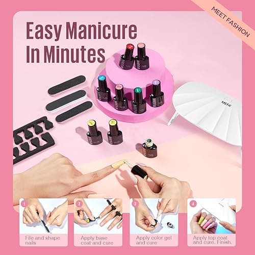 MEFA 19 Pcs Gel Nail Polish Kit with U V Light, 12 Colors All Seasons Nude Milky White Soak Off Gel Polish Nail Set with Base Top Coat Essential Manicure Tools Beginners Salon Nails DIY Art - 1-B Moonflower thumbnail 6
