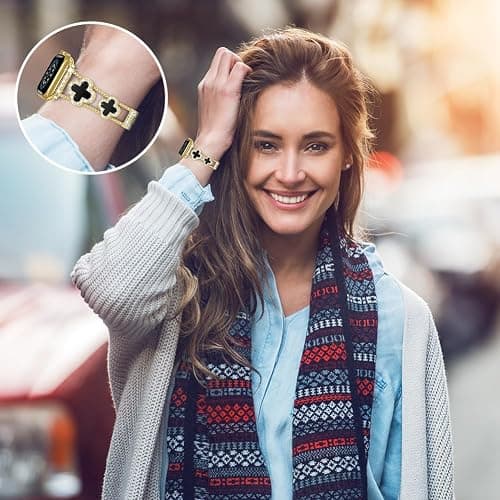Musk-MSKR Diamond Metal Bands Add Sparkle to Your Watch For Apple Watch Series 11/10/9/8/7/6/5/4/3/2/SE/Ultra Clover Simple and Stylish Compatible with 38mm40mm41mm42mm44mm45mm 46mm49mm Women's Wear thumbnail 7