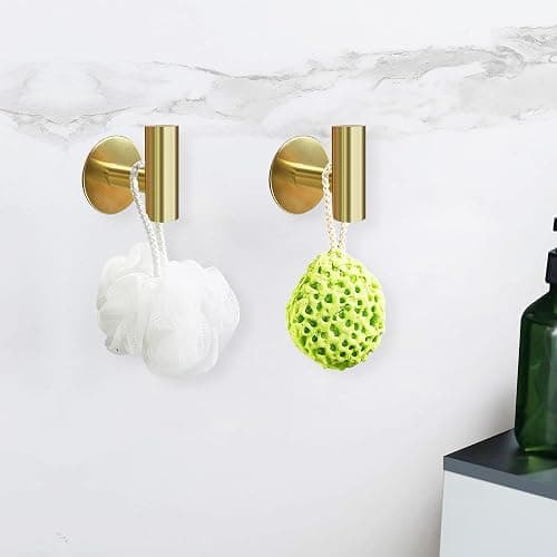 Augegel Adhesive Towel Hooks, Brushed Gold SUS 304 Stainless Steel, Coat Robe Sticky Hooks for Bathroom Wall Stick On (Brushed Gold, 4 Pcs) thumbnail 5