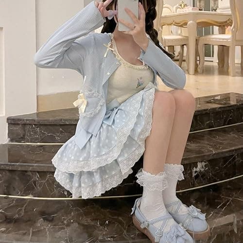 Wayolyn Sweet Lolita Mini Skirt for Women Bow Cake Skirt High Waist Kawaii Vintage Layered Lace Party A-line Mini Skirts thumbnail 5