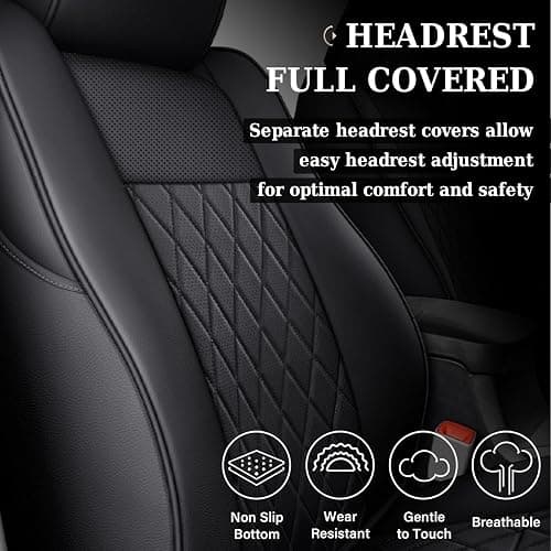 Coverado Tacoma Seat Covers, Car Seat Covers Front Seats, Leather Seat Covers for Cars Car Seat Protector Cushion Tacoma Accessories Custom Fit 2005-2023 Toyota Tacoma Double/Crew Cab(Black) thumbnail 3