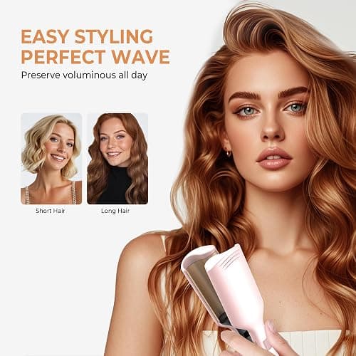 Curling Iron Hair Crimper Waver, Beach Waves Curling Wand, Waver Hair Tool, Double Voltage, Easy to Use, Pink, 1.25 Inch with UK/EU Plug thumbnail 9