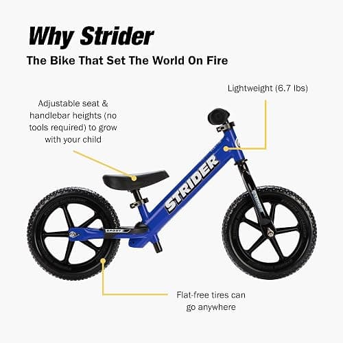 Strider 12” Sport Bike - No Pedal Balance Bicycle for Kids 1 to 4 Years - Includes Safety Pad, Padded Seat, Mini Grips & Flat-Free Tires - Tool-Free Assembly & Adjustments thumbnail 4