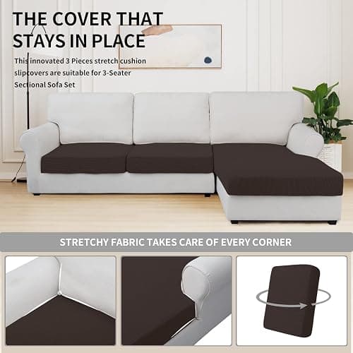 Easy-Going Stretch 3 Pieces Couch Cushion Covers for Sectional Sofa Left/Right L Shape Chaise Lounge Sofa Seat slipcover Anti-Slip Sofa Cover Soft (2 Seater + 1 Chaise, Chocolate) thumbnail 5