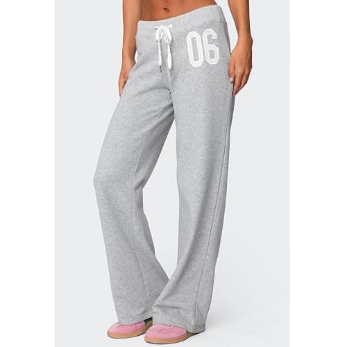 Mxiqqpltky Wide Leg Sweatpants Women Soft Drawstring Low Waist Straight Baggy Number Print Joggers Y2K Graphic Lounge Pants thumbnail 4