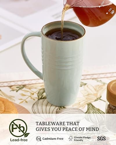 famiware Jupiter Large Coffee Mug, 20oz Coffee Mug with Lid, Ceramic Mugs Set of 2, Cup Set with Handle for Latte, Tea, Cocoa, Milk, Home & Office, Microwave and Dishwasher Safe, Light Green thumbnail 4