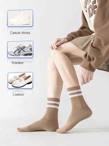 YUWELL Womens Striped Crew Socks, Cotton Cozy Casual Socks for Women 4 Pairs, Size 5-10 thumbnail 5